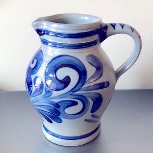 Vintage German Salt Glaze Pottery Pitcher 0.75 Liter 6” Height